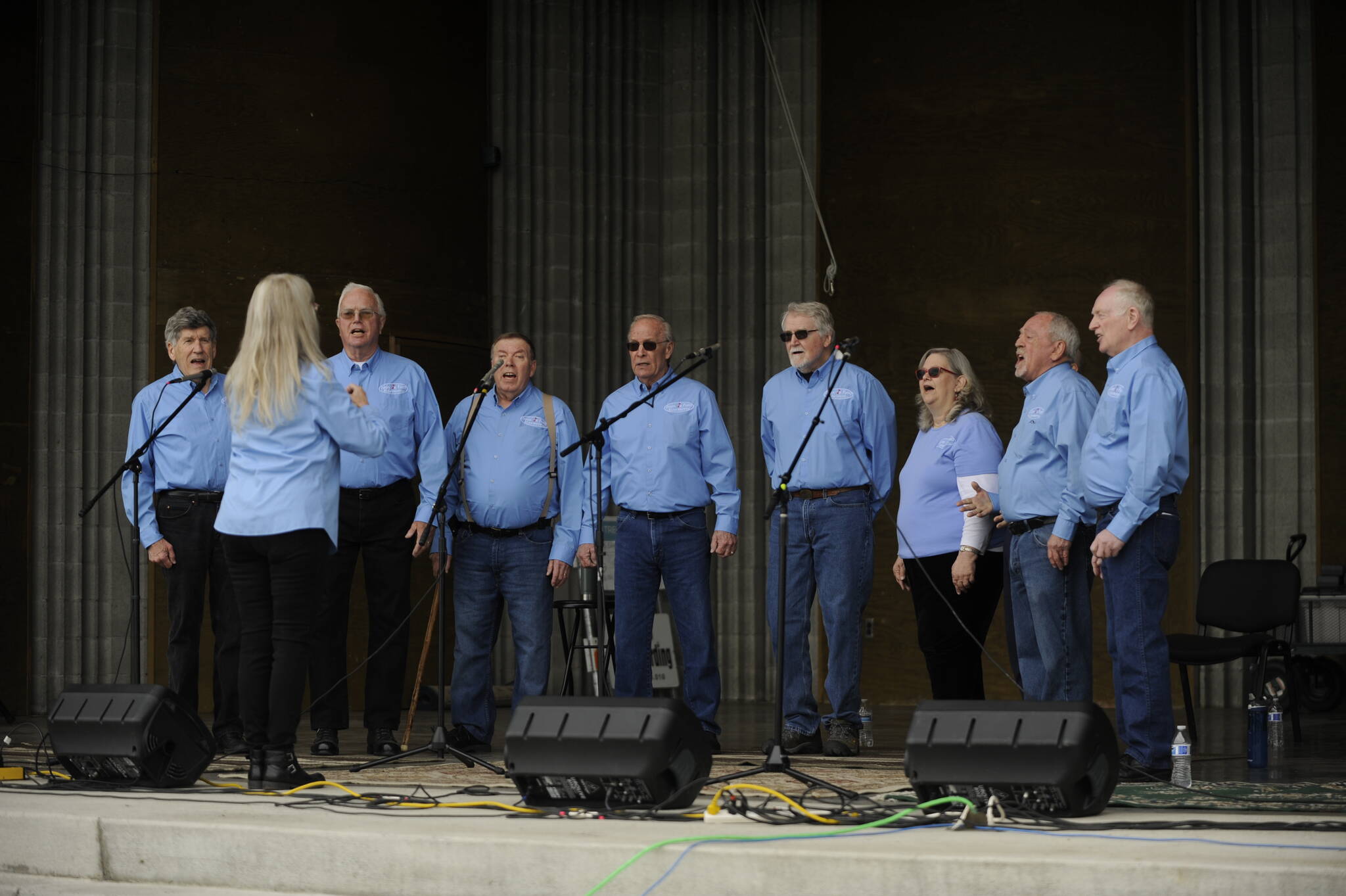 Sequim Gazette photo by Michael Dashiell / Juan de Fuca Harmony, a mixed singing group, entertains the Sequim Irrigation Festival crowd at Carrie Blake Community Park on May 6.