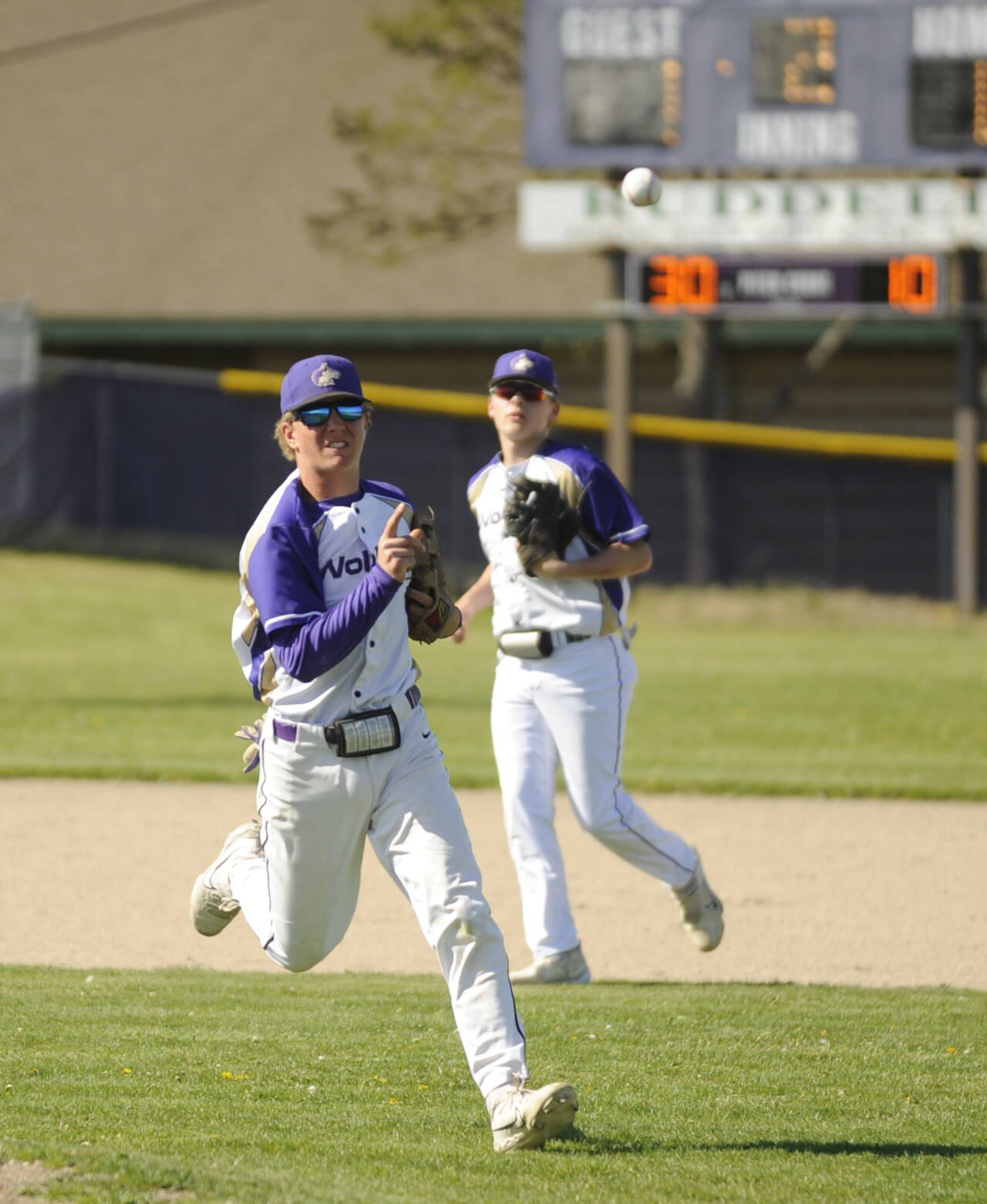 Sequim Gazette photo by Michael Dashiell / Sequim third baseman Hunter Tennell throws out a Franklin Pierce batter in the second inning of a West Central District tourney game on May 9 in Sequim.