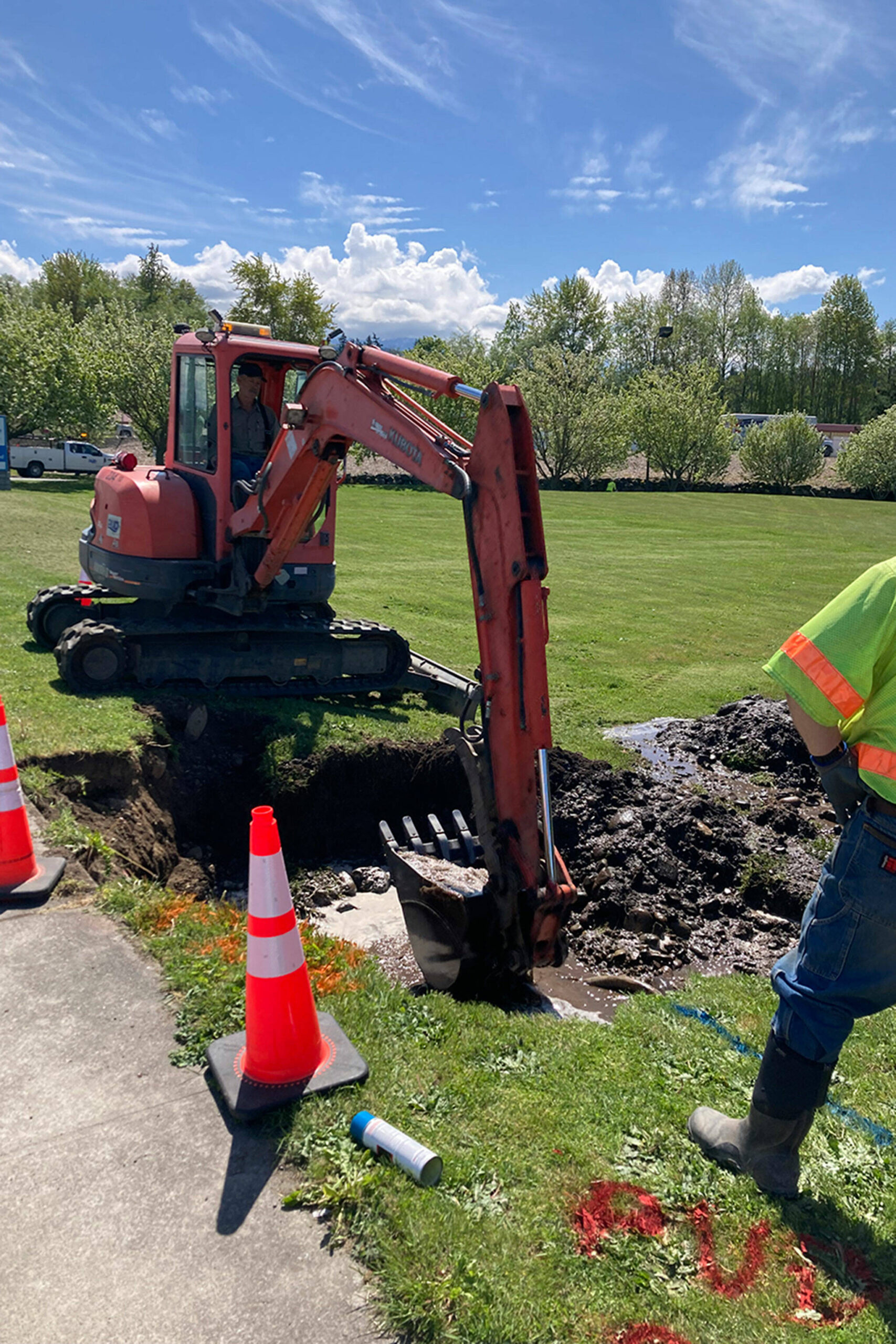 Photo courtesy Nicole Hartman, Clallam PUD/ Crews continue work on May 10 to repair a broken water main in Carlsborg affecting nearly 200 customers.