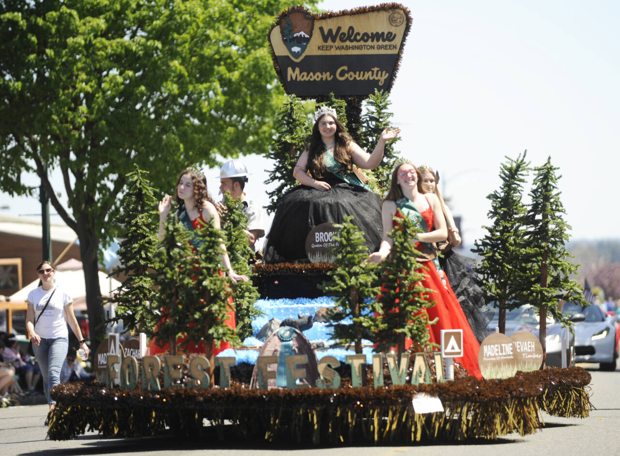 Sequim Gazette file photo by Michael Dashiell / Royalty from the Mason County Forest Festival entertain the Sequim Irrigation Festival Grand Parade crowd on May 13. The entry took home the Governor’s Award.