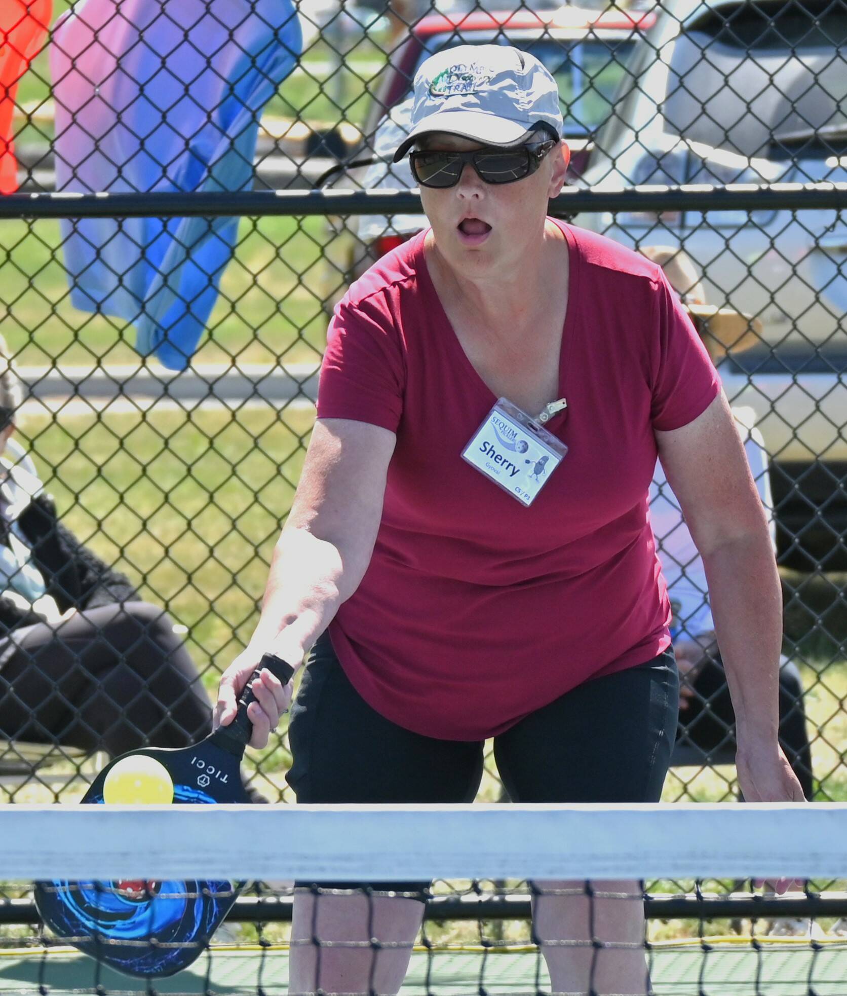 Sequim Gazette photo by Michael Dashiell / Sherri Gyovai returns a volley in the Big Dill Fun Day tournament on May 20 at Carrie Blake Community Park.