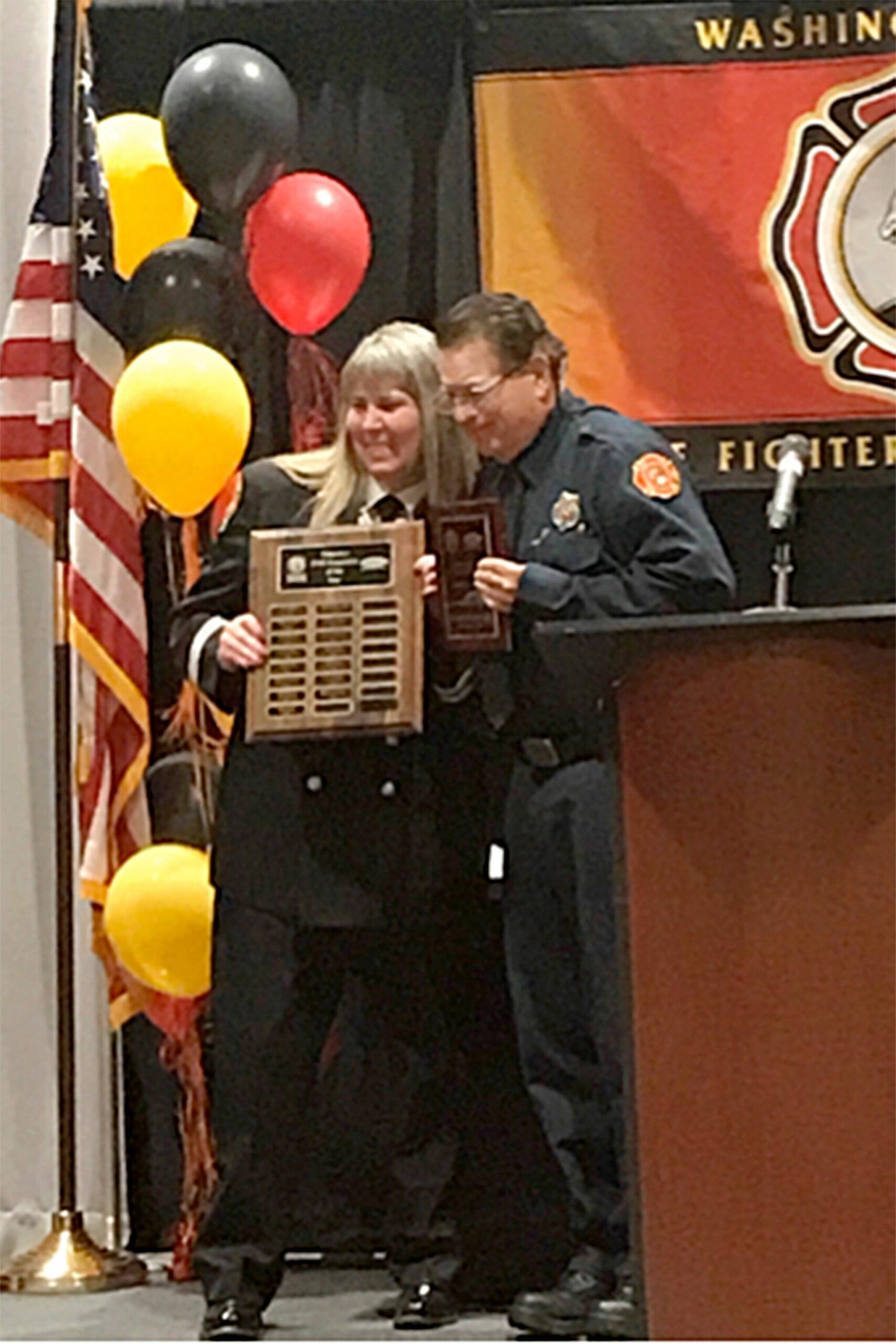 Photo courtesy Clallam County Fire District 3/ Blaine Zechenelly receives the Washington Volunteer EMS Responder of the Year award on May 20 at the Washington State Fire Fighters’ Association’s (WSFFA) 100th anniversary conference in Wenatchee.