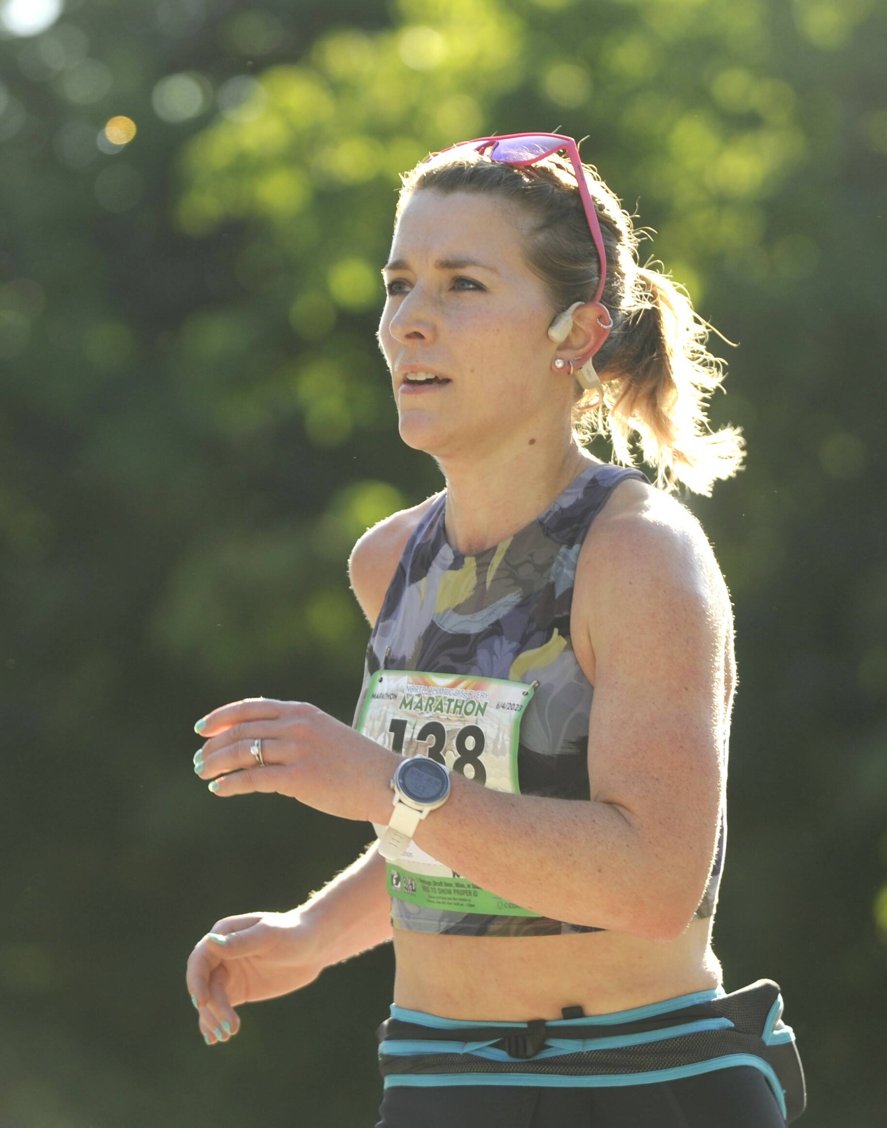 Sara King of Seattle grabs an early lead in the North Olympic Discovery Marathon on June 4. King won the women’s division of the full marathon and was seventh overall, finishing in 3 hours, 12 minutes, 16 seconds.