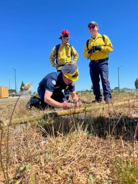 Photo courtesy of Clallam County Fire District 3 / Len Horst (front), Kjel Skov and Chase Laubach of Clallam County Fire District 3 take part in Wildland Fire Team training.