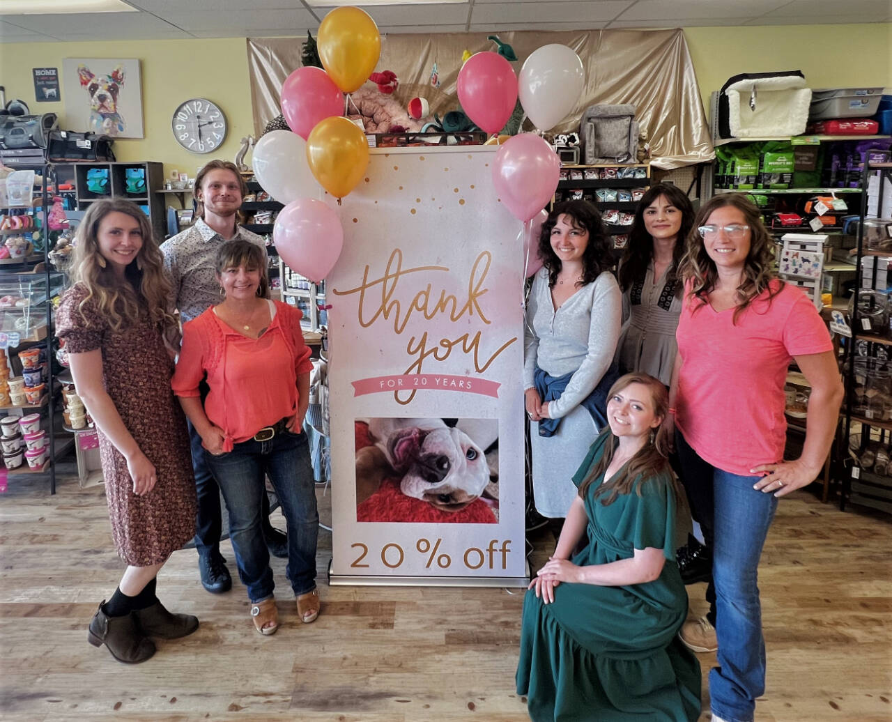 Photo courtesy of Best Friend Nutrition / Best Friend Nutrition staffers (from left) Kayla, Blaide, Cynthia, Julianna, Eden (in front), Deanna and Tara celebrate the store’s 20th aniversary this month.