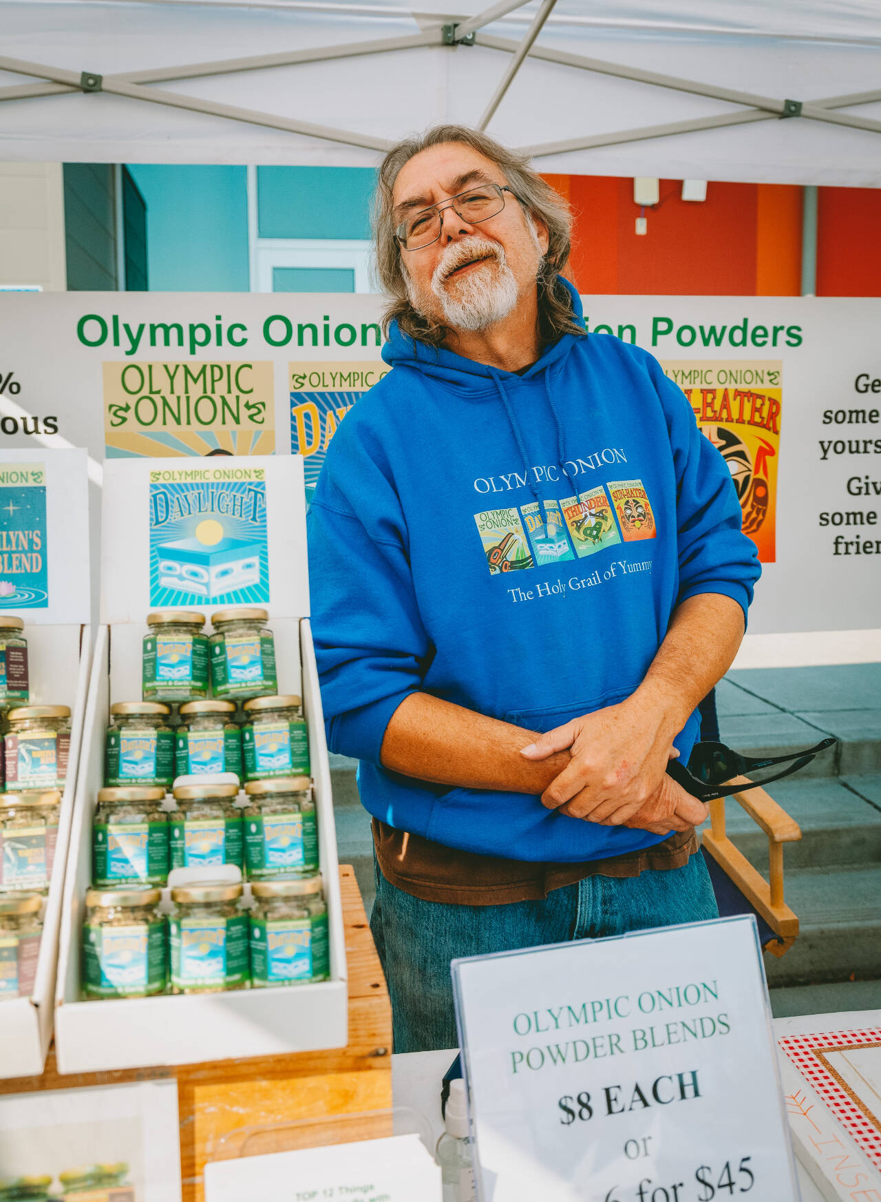 Photo courtesy of Sequim Farmers & Artisans Market/SFAM / Vince Gipson is not only known for his delicious onion powder, but he coordinates the music program, bringing guests like entertainment and good vibes each week to the market.