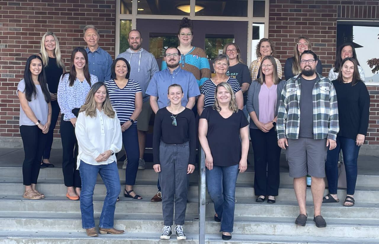 Photo courtesy of Sequim School District / Some of Sequim School District’s new staff members for the 2023-2024 academic year include (back row, from left) Sarah Wilhelm, Ed Triggs, Matt Dotlitch, Sherry Melin, Stephanie Lancaster, Rebecca Lewis, Madelyn Weaver and Rebecca Uskoski, (middle row, from left) Andrea McCrorie, Lauren Kleinberg, Tami Ota, Josh McCoy, Saundra Daugherty, Kirsten Grove, Brandon Howard and Leah Johnson, and (front row, from left) Kristen Lunt, Baili Shaw and Sharon Schubert.