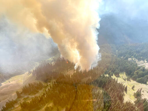 Photo courtesy of Olympic National Park / The Eagle Point Fire was about 60 acres as of Sept. 3 as fire crews patrolled the Obstruction Point area by aircraft.