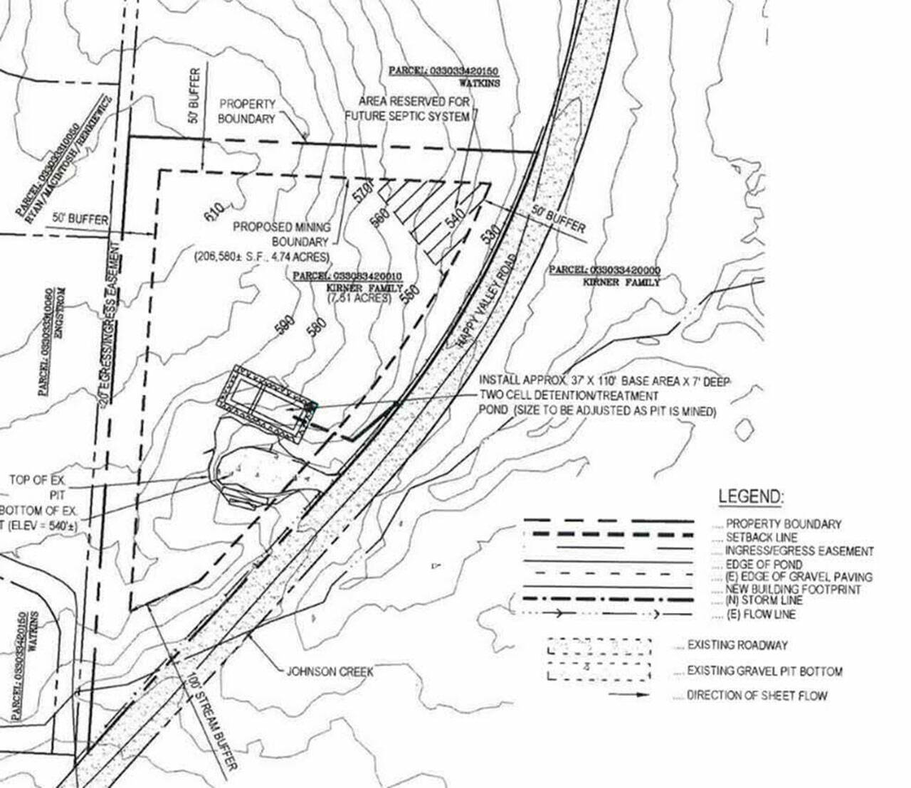Map courtesy Clallam County
A proposed mining operation on Happy Valley Road was withdrawn on Sept. 6, a day before it was set to go before the Clallam County hearing examiner for review.