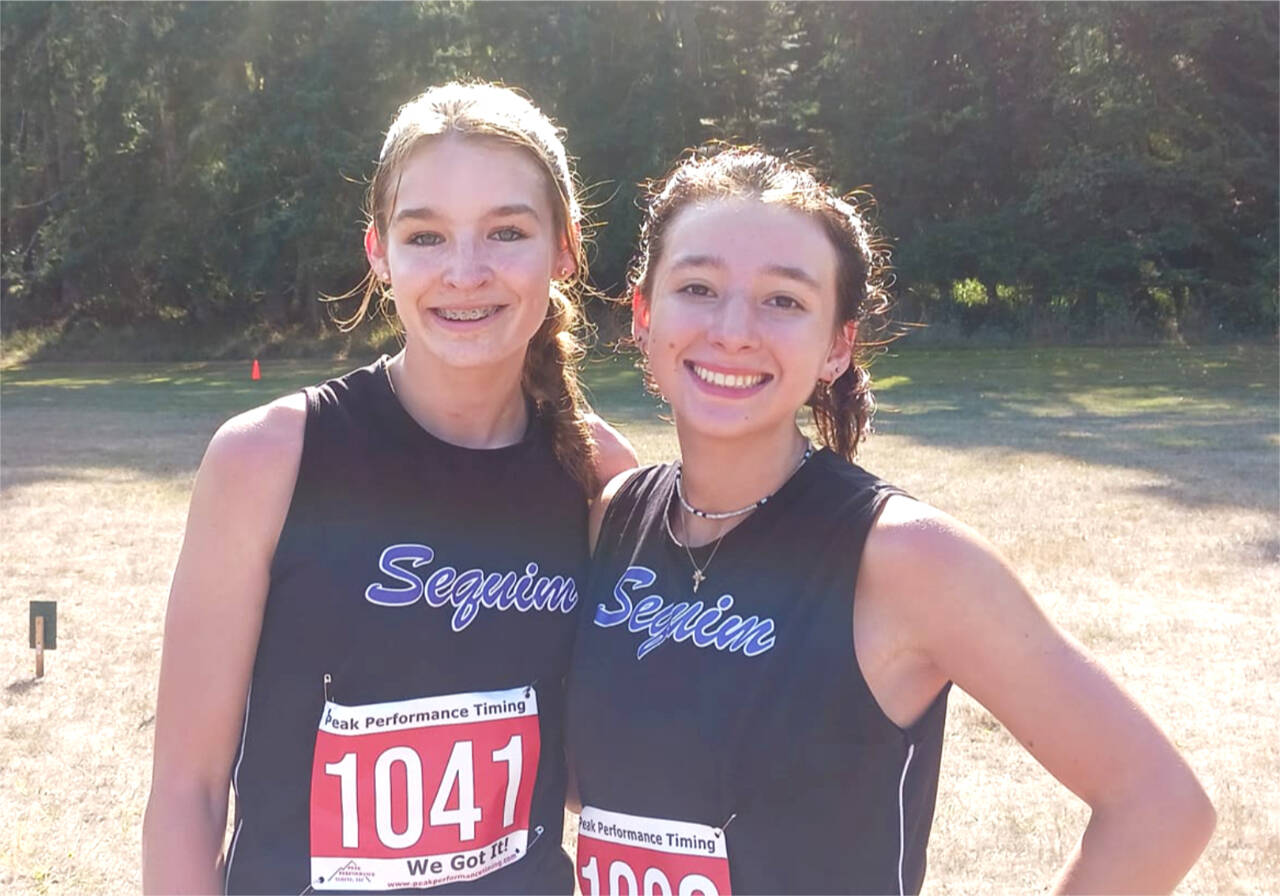 Photo by Pierre LaBossiere/Olympic Peninsula News Group 
Sequim’s Dawn Hulstedt, left, and Kaitlyn Bloomenrader were third and second in the 45th annual Salt Creek races on Sept. 16.