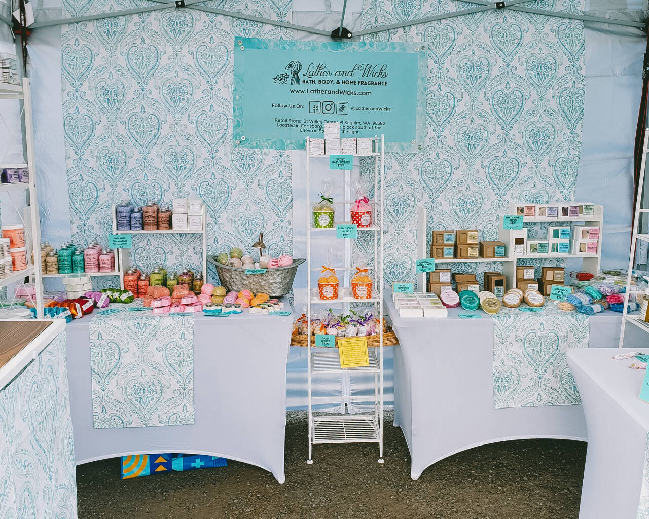 Photo courtesy of Katrina Robb / A peek inside the Lather and Wicks booth. With its wide product line, Lather and Wicks provides high-quality soaps to best suit your needs and lifestyle.