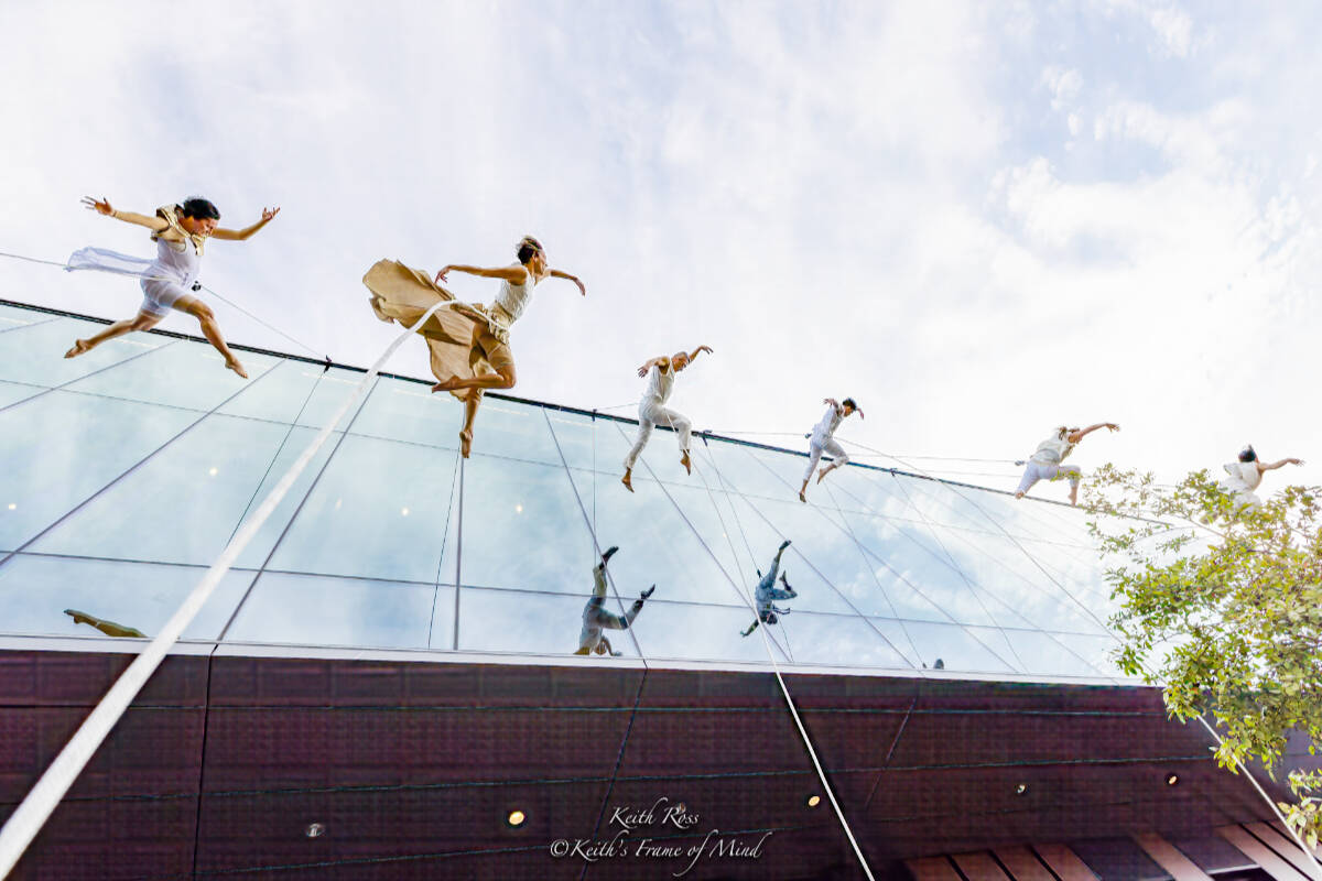BANDALOOP leaps across this new building, showcasing their otherworldly talent. Photo courtesy of Field Events Hall.