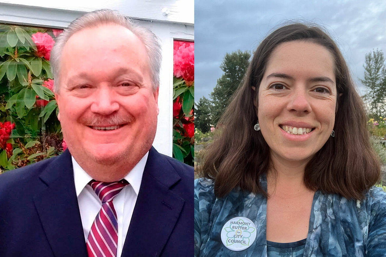 Photos courtesy candidates/ Patrick Day and Harmony Rutter seek the Sequim City Council seat for position 6