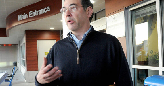 Jonathan Blum, principal deputy administrator and chief operating officer at the Centers for Medicare & Medicaid Services, speaks about the financial difficulties facing rural hospitals during a visit to Olympic Medical Center in Port Angeles. (Keith Thorpe/Peninsula Daily News)