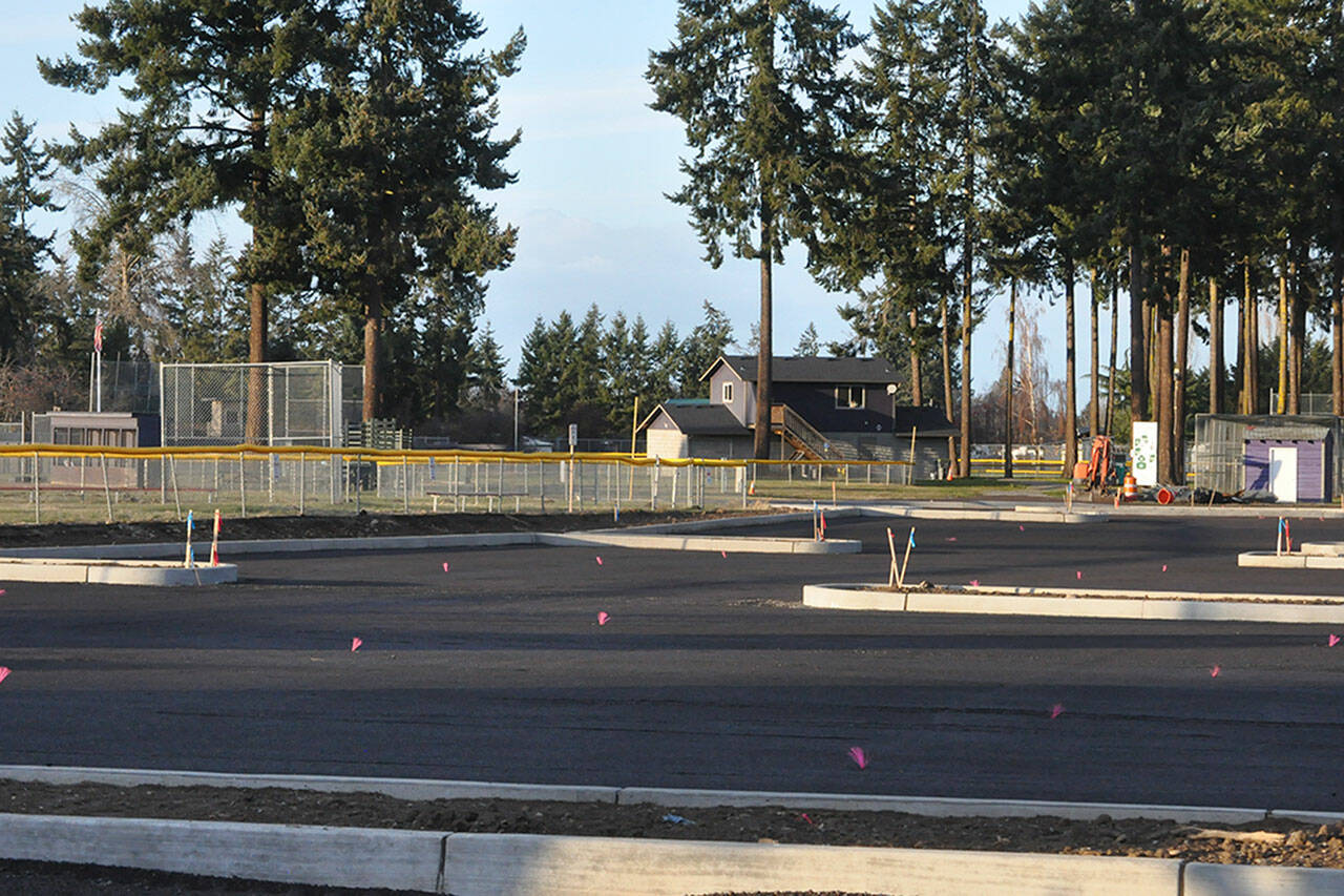 Sequim Gazette photo by Matthew Nash
The first phase to revamp the parking and stormwater collection at Dr. Standard Little League Park is anticipated to finish this month with paving by Lakeside Industries.