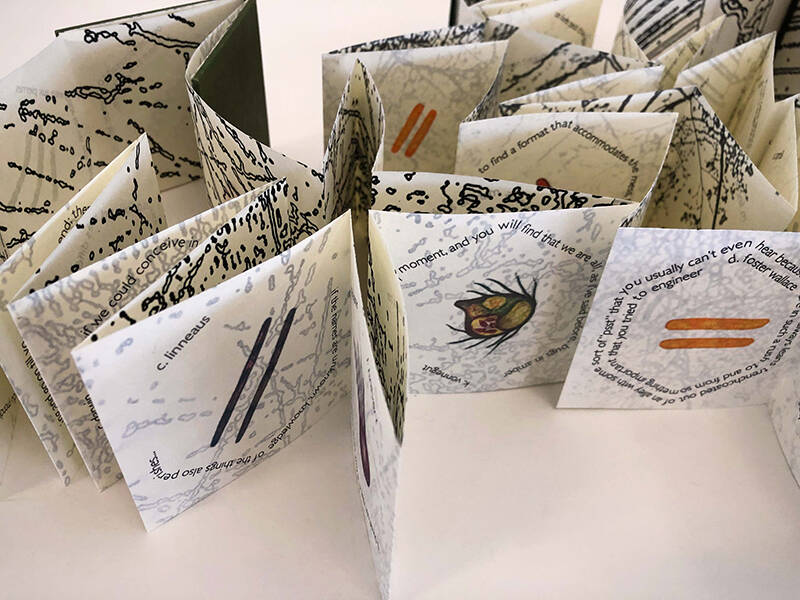Photo courtesy of Port Angeles Fine Arts Center
“Threads of Life Codex 2022” by Servane Briand and collaborator Paloma Lucas. The work and artists are featured in Port Angeles Fine Arts Center’s “Strong Together: An ArtistBook Collaborative” exhibit, which opens Friday, Feb. 9.