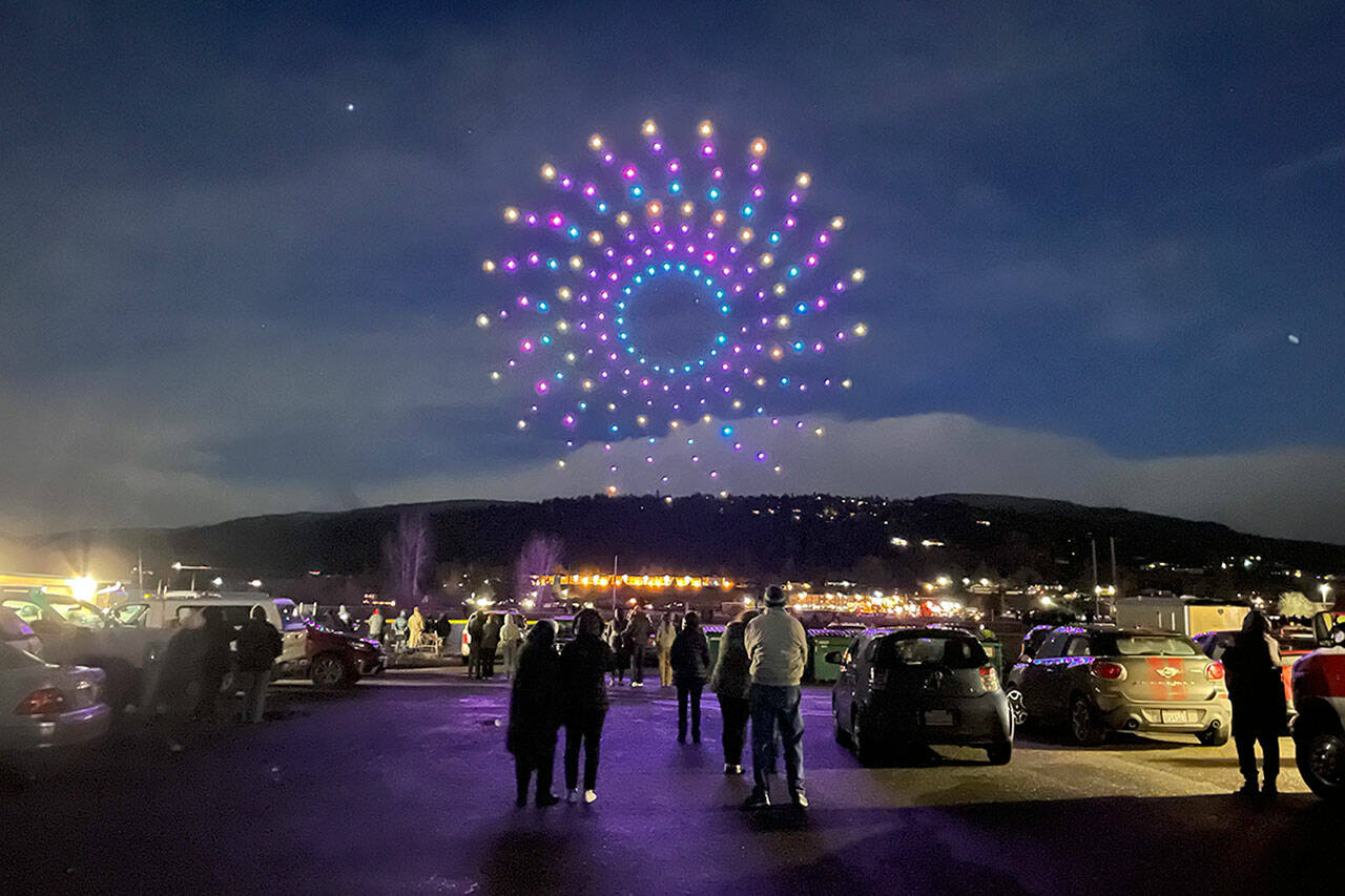 Sequim Gazette photo by Matthew Nash
Two hundred illuminated drones will present a Sequim-centric scene at 7 p.m. Saturday, March 2 in Carrie Blake Community Park for the Sequim Sunshine Festival.