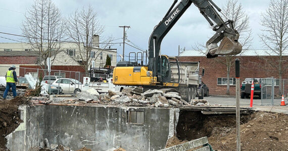 Sequim Gazette photo by Matthew Nash/ Demolition continued last week by Jamestown Excavation at the former doctor’s office building at 103, W. Cedar St., adjacent to the Sequim Civic Center. Jamestown S’Klallam Tribe leaders told city staff in October 2022 that they intend to turn the space into an art gallery/gift shop.