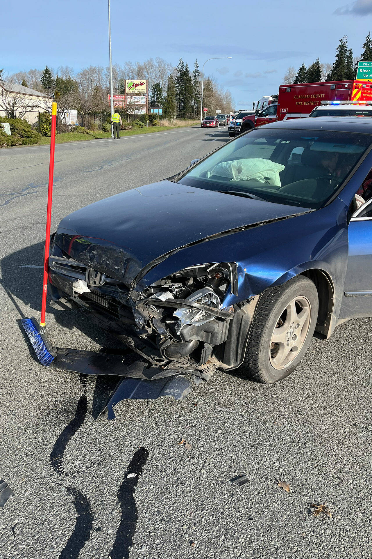 Photo courtesy Clallam County Fire District 3/ A Honda Accord struck a Subaru Crosstrek on March 13 on U.S. Highway 101 while trying to cross the westbound lane. A Sequim woman was transported with minor injuries and later released from Olympic Medical Center.
