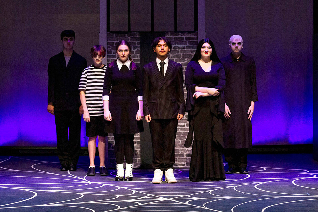 Photo courtesy Ghostlight Productions/ For the Sequim Irrigation Festival’s annual operetta, students stage the musical “The Addams Family” from May 2-11. “It’s the Addams Family we know,” said Emma Gilliam, who plays Wednesday, third from left.