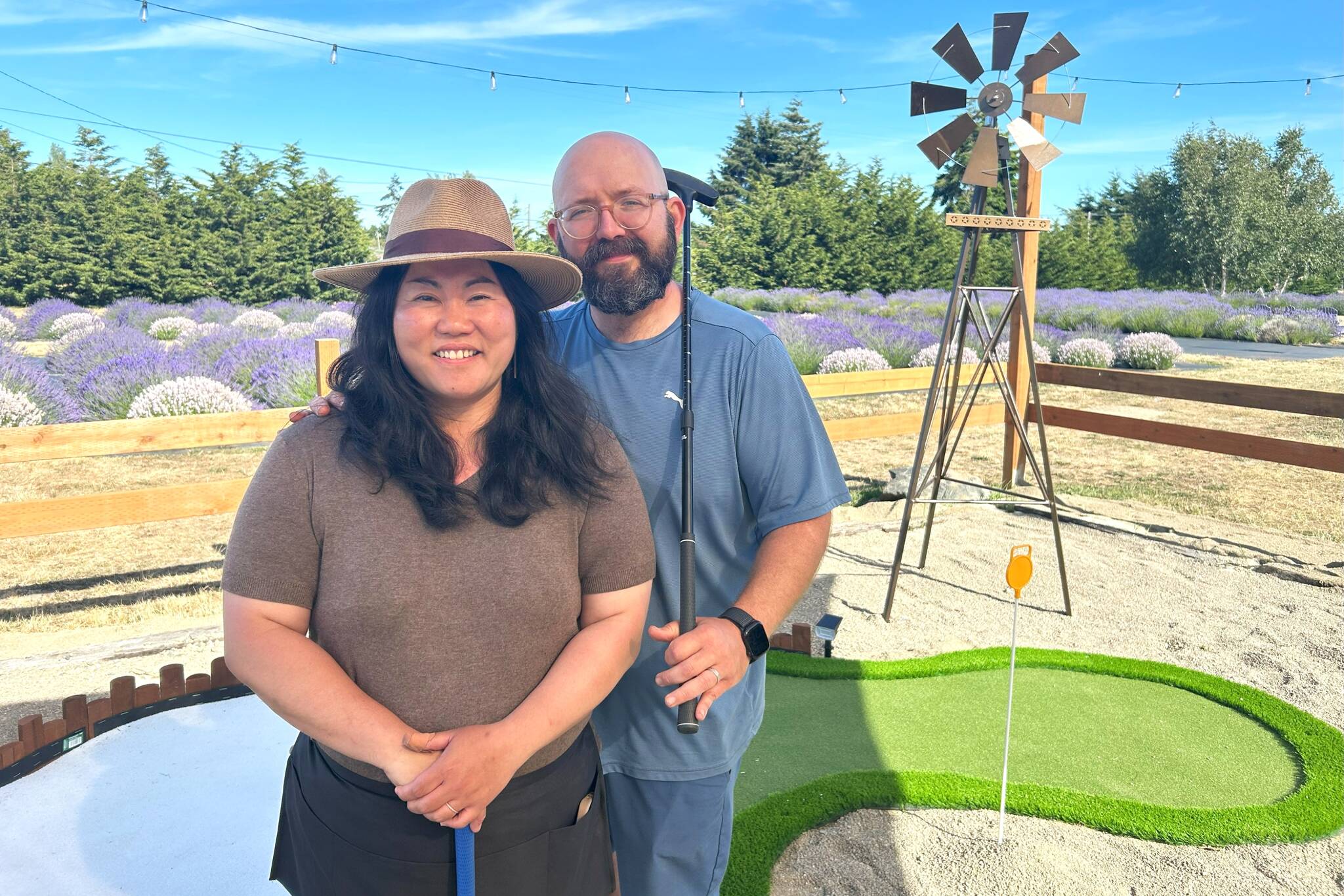Sequim Gazette photos by Matthew Nash
Lit Lavender owners Susie Park and Joe Regalia said they’re excited for more people to visit their farm at the space formerly named Olympic Lavender Farm and In Bloom Lavender Farm. They said their emphasis is outdoor family fun including a mini-golf course, various yard games and claw machines featuring plush animals found on the farm, and mystery boxes of lavender products at 1526 Marine Drive, Sequim.