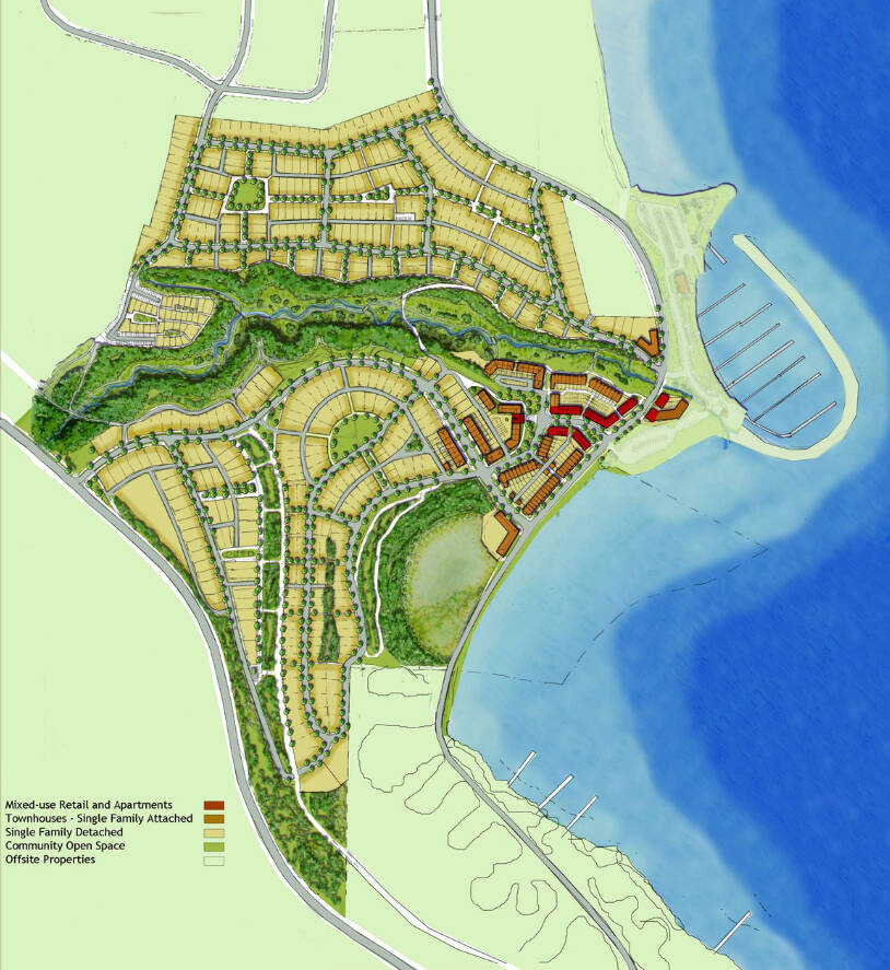 Photo courtesy Seabrook Holding Company/ A Master Plan Overlay application for Westbay, a planned 600-lot development with up to 650 units along Sequim Bay, was deemed technically incomplete by City of Sequim planners on July 21 for numerous reasons. Sequim City Council was set to consider a six-month moratorium on July 28, after the Gazettes deadline, as city staff continue to work on Sequims Comprehensive Plan into 2026.