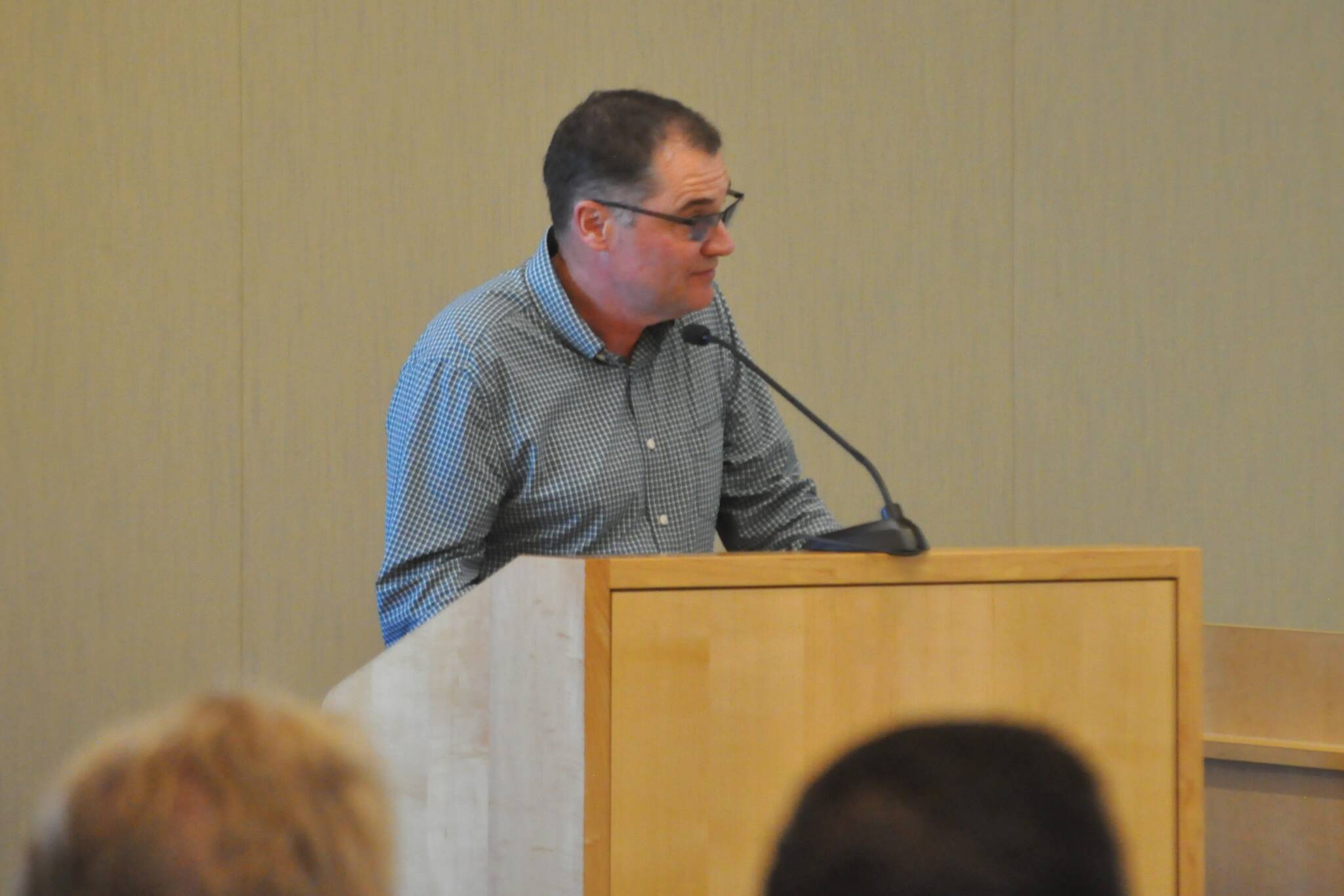 Sequim Gazette photo by Matthew Nash/
Jeff Gundersen, CFO/COO for Seabrook Holding Company, speaks to the Sequim City Council on July 28 during public comment saying plans to impose a moratorium on Master-Planned Overlays, such as Westbay, a 600-unit development, surprised and “deeply disappointed” them after a year of working on the project. Councilors unanimously approved the moratorium at staff’s suggestion so they could align it with the Sequim Comprehensive Plan update.