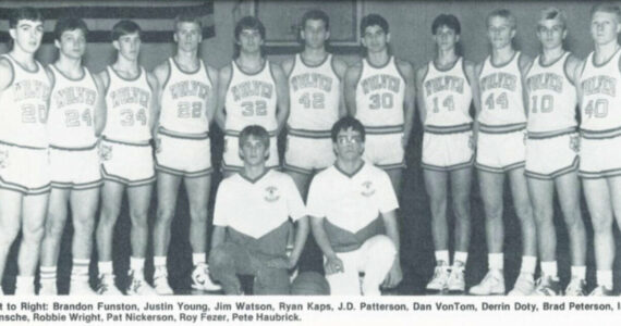 The 1988 Sequim High School basketball team. Coach Rick Kaps and player Ryan Kaps were inducted in the first Sequim HOF class, while Derrin Doty, also a member of the team, will be inducted in September as an individual.