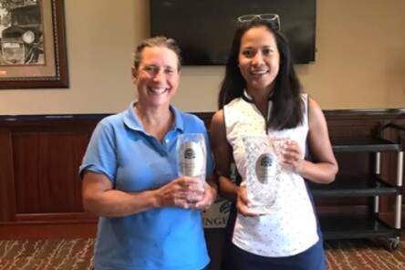 Photo courtesy Cedars at Dungeness 
The Cedars at Dungeness Women’s Club 2025 Champions included Jodi Stone, left, winning the low net championship (139) over 36 holes, and Jane Peoples winning the low gross championship (166).