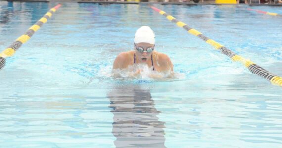 Sequim Gazette photo by Matthew Nash
Sequim’s Annie Ellefson competes in the 100-yard breast stroke during an Olympic League swim & dive meet against North Kitsap at the Sequim YMCA on Oct. 8. The Wolves host East Jefferson on Oct. 15.
