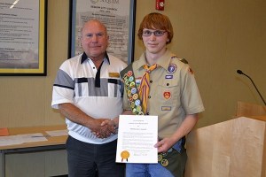 Sequim Mayor Dennis Smith and Eagle-Scout-to-be Thomas McCulloch