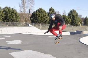 Mark Simpson catches air at the Sequim Skate Park last week.