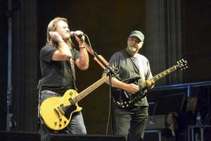 Foghat singer Charlie Huhn digs deep for a song while lead guitar player Brian Bassett looks on during their Sequim set.
