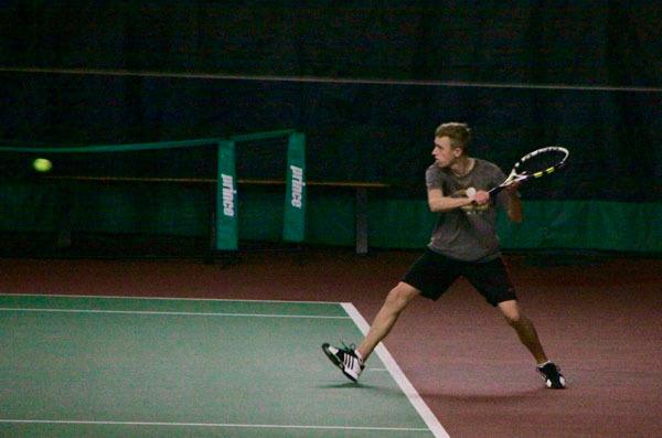 Sequim’s Matthew Richards looks to return a hit against an opponent at the 2A West Central Districts on Oct. 31. He went on to place fifth and earn his second trip to state.