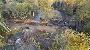 Contributor John Gussman captures an aerial view of construction of a replacement trestle at Railroad Bridge Park last week. See more of Gussman’s work at www.dcproductions.com.