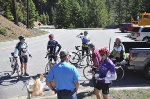Riders take a break at the Ride the Hurricane event in the summer of 2015. Work crews plan on some pavement patching on Hurricane Ridge Road this year