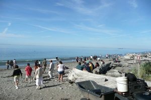 The Dungeness National Wildlife Refuge is a popular place to visit; a crowd gathers on the Dungeness Spit on Labor Day in 2011.