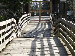 The  trestle at Railroad Bridge Park remains damaged from a late winter storm.