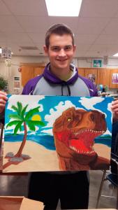 SHS senior Joe Copeland’s painting of a T. rex on canvas;