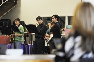 With retiring Sequim School Board member Sarah Bedinger (foreground) looking on