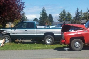 Pickup trucks collide at Govan Avenue and Cedar Street