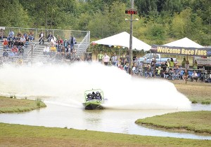 Driver Paul Gahr Jr. and navigator Taylor Gahr race at the Aug. 25 sprint boat races at Port Angeles’ Extreme Sports Park on Aug. 25.