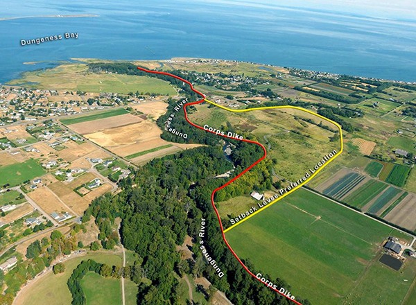 The proposed plan to deconstruct a portion of a United States Army Corps of Engineers (USACE) 1960s levee and design a new levee along the Dungeness River’s historic floodplain is estimated to reconnect the river to 112 acres of habitat.