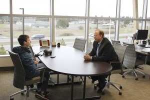Sequim Middle School eighth-grade student Devin Anderson interviews Doug Nass
