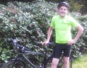 Ryan Hurst with his new road bike from sponsor Ben’s Bike. Hurst will ride in a 25-mile cycling event to show support for all persons living with diabetes and in honor of his godfather who died in 2012 from Type 1 diabetes.