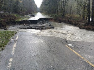 A washout on the Olympic Hot Springs Road just north of the Elwha Campground.