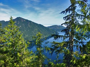 Pyramid Peak (left) looms over Lake Crescent