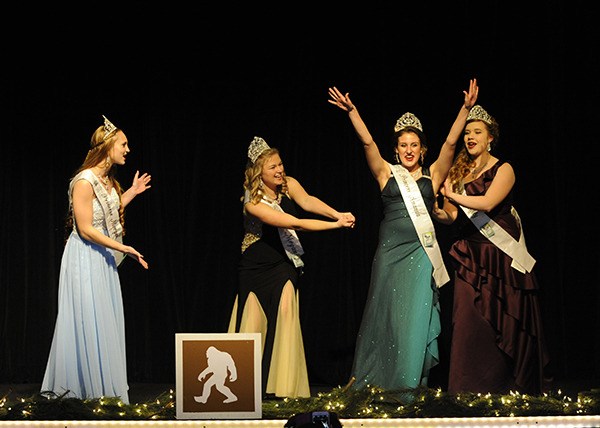 Festival royalty present their song to attendees of the kickoff dinner in the Club Seven room at 7 Cedars Casino on March 21. They include