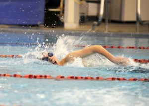 Christian Goodrich swims hard to a 29.98 finish in the 50 freestyle.
