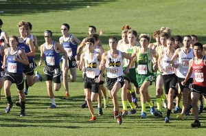 Sequim’s Mikey Cobb (1161) and Brendon Despain (1157) help lead the Wolves to a strong start as they race to a second-place finish at the class 2A state crosscountry meet in Pasco Saturday afternoon. The finish is Sequim’s best at the state meet